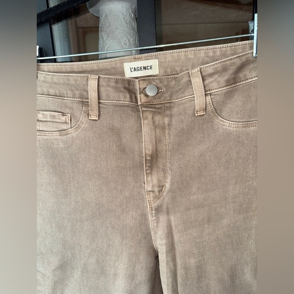 L’AGENCE kendra high rise cropped flare rye coated jeans pants khaki stretchy - Picture 8 of 16